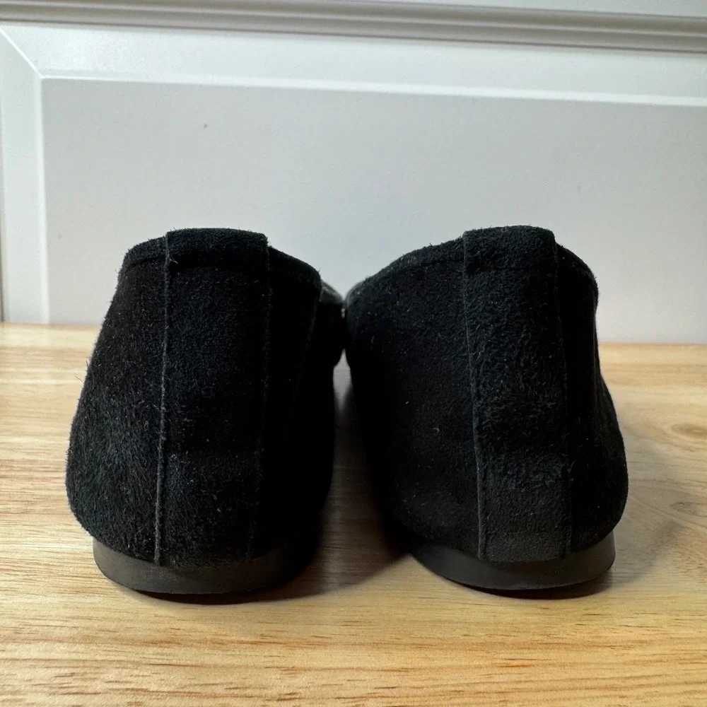 L.K. Bennett Flats Women's 38 7.5 Black Cap Toe Ballet Suede Comfort Designer